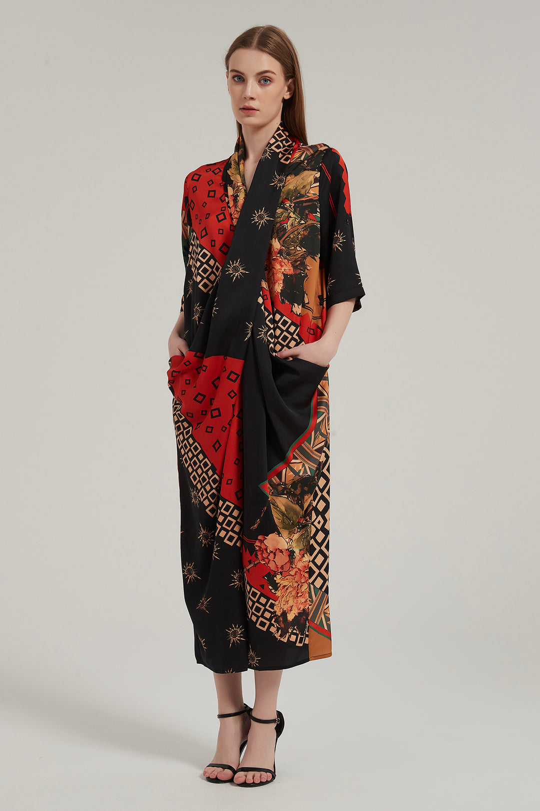 Melody Cross Front Print Silk Dress