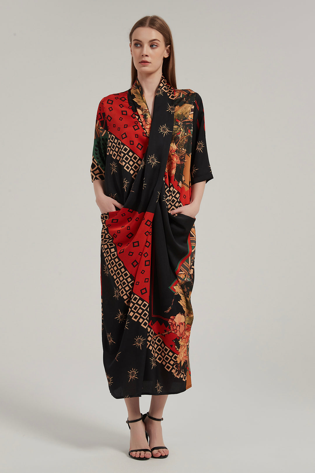 Melody Cross Front Print Silk Dress