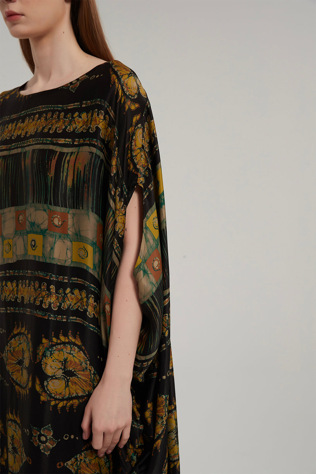 Fleur Oversize Retro Print Silk Dress