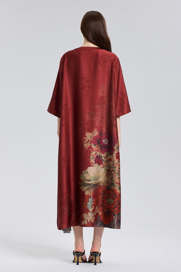 Eadie V-Neck Flower Design Retro Jacquard Dress