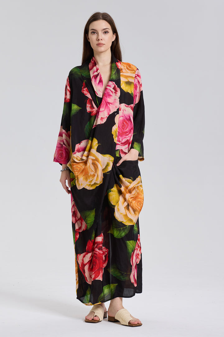 Kara Vintage Flower Cross Front Maxi Dress
