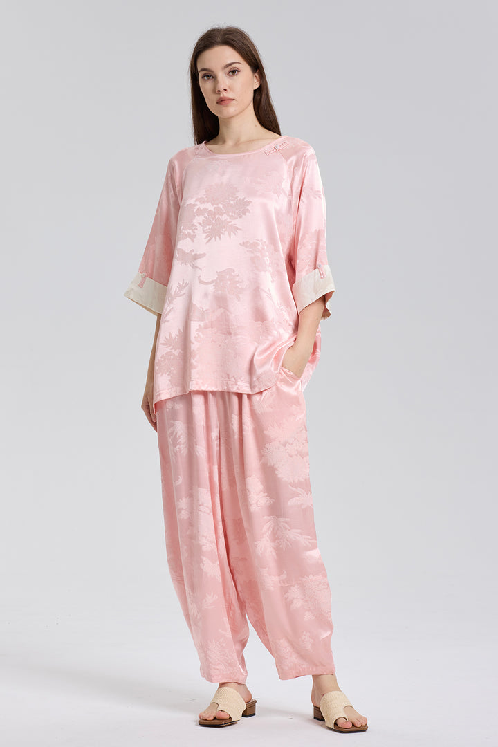 Alana Solid Jacquard Elegant Cozy Two Set - Pink