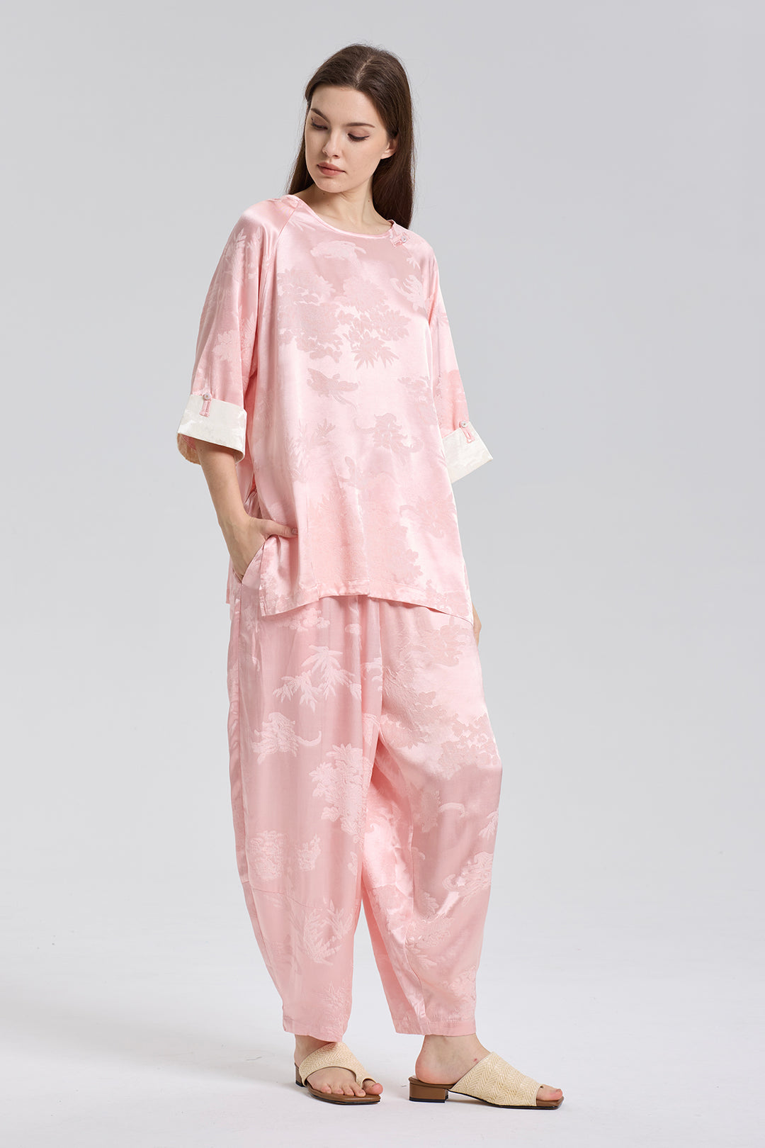 Alana Solid Jacquard Elegant Cozy Two Set - Pink