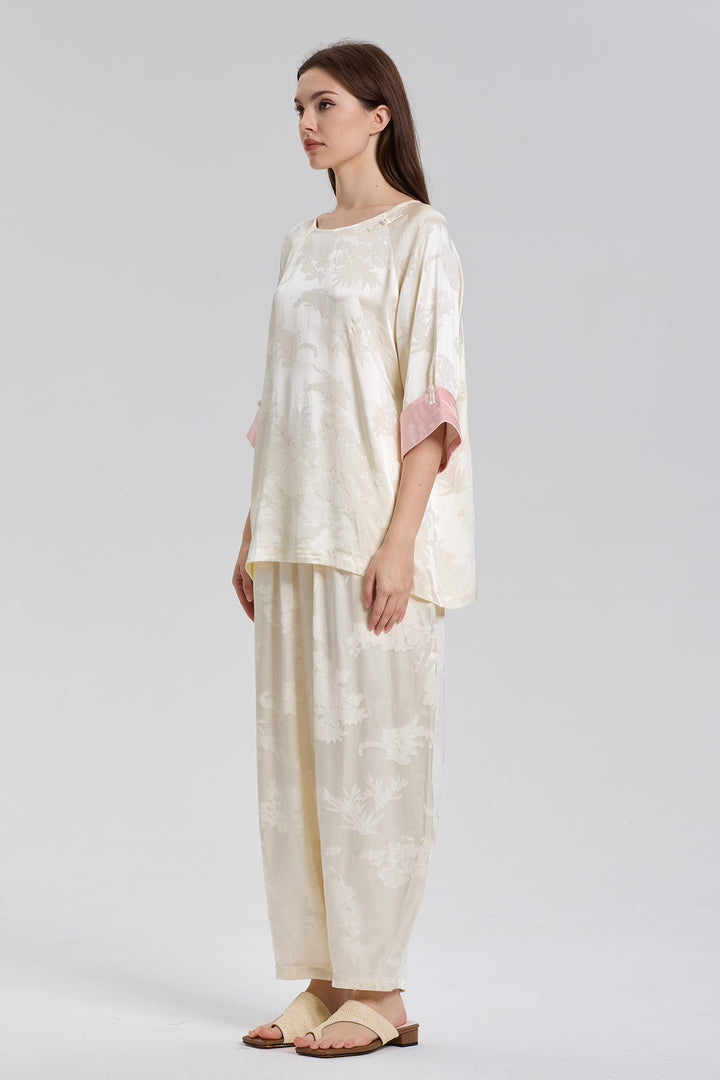 Alana Solid Jacquard Elegant Cozy Two Set - White