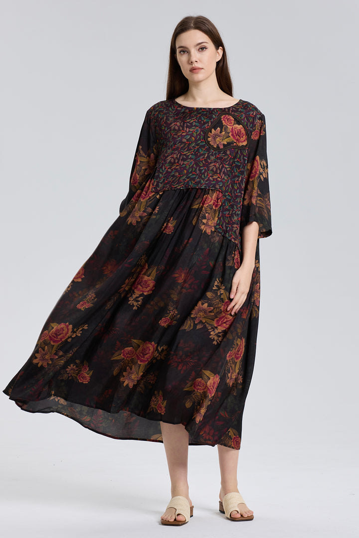 Emily Retro Flower Print Maxi Dress