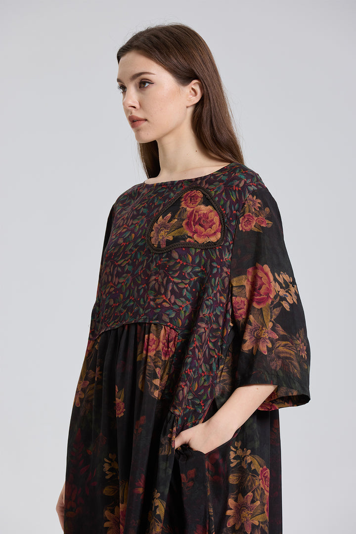 Emily Retro Flower Print Maxi Dress