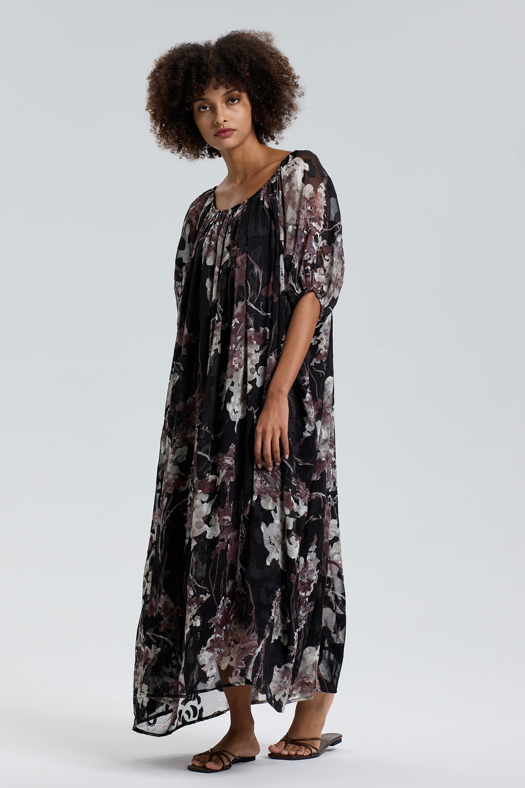 Salma Retro Flower Silk Maxi Dress
