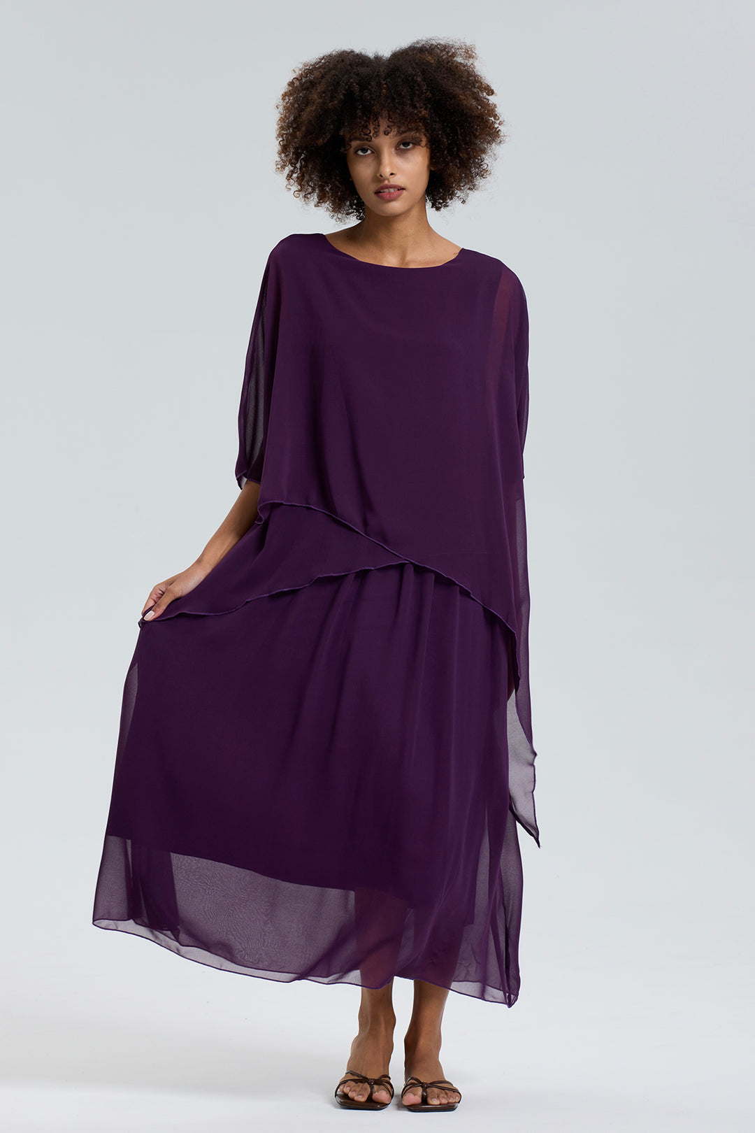 Short Sleeve Solid Casual Silk Dress