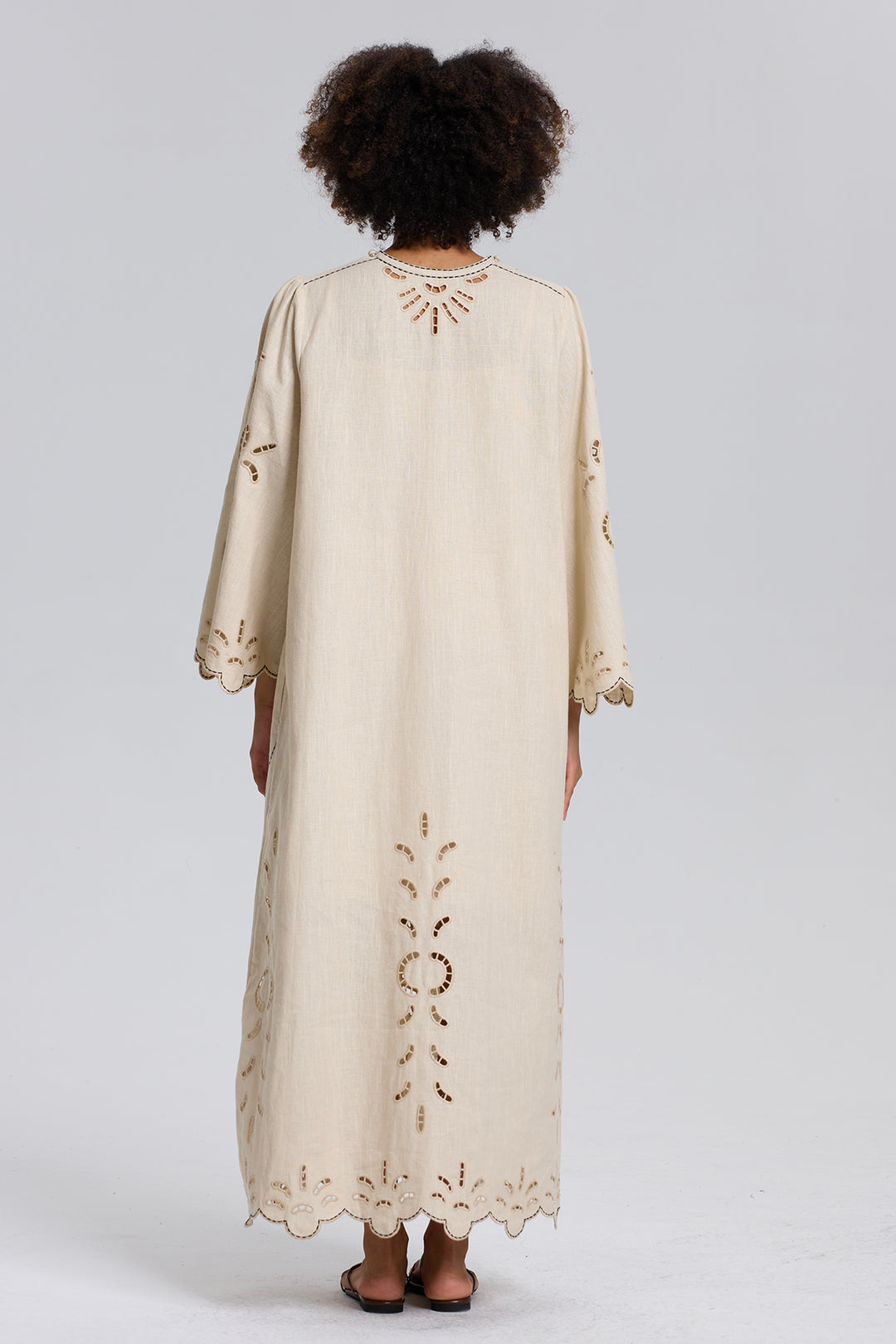 Una Flax Hollow Embroidery Maxi Dress