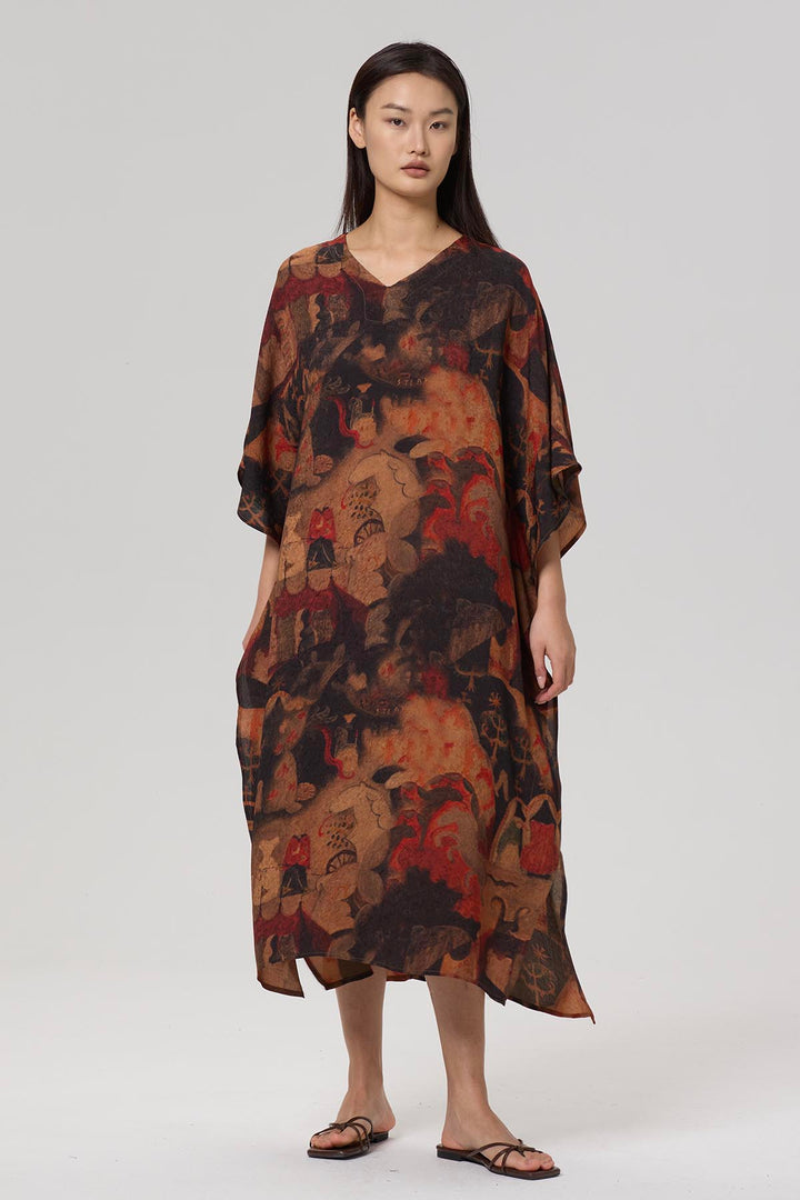 Karia Print V-Neck Casual Maxi Dress