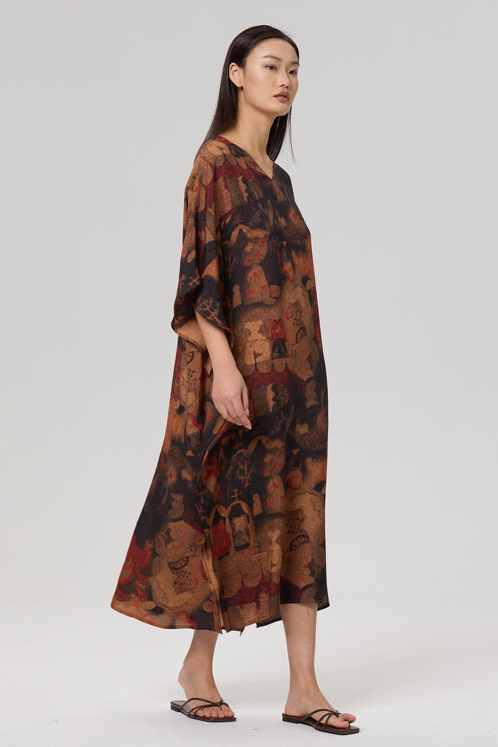 Karia Print V-Neck Casual Maxi Dress