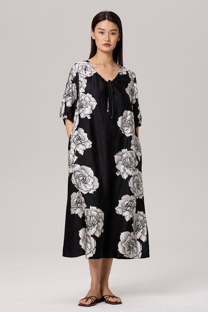 Vida Flower Print V-Neck Maxi Dress