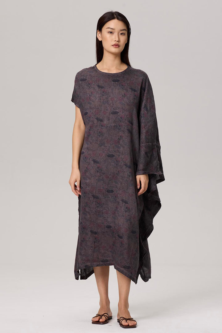 Glenda Asymmetric Batwing Sleeve Linen Dress