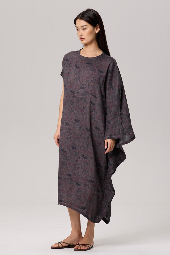 Glenda Asymmetric Batwing Sleeve Linen Dress