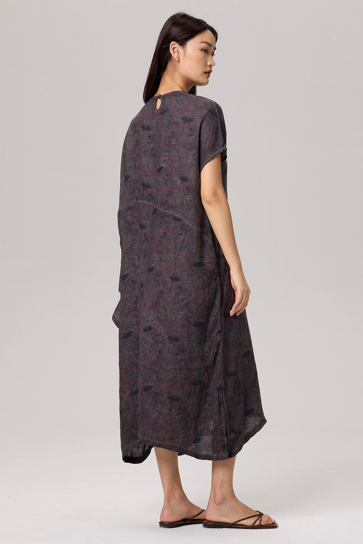 Glenda Asymmetric Batwing Sleeve Linen Dress