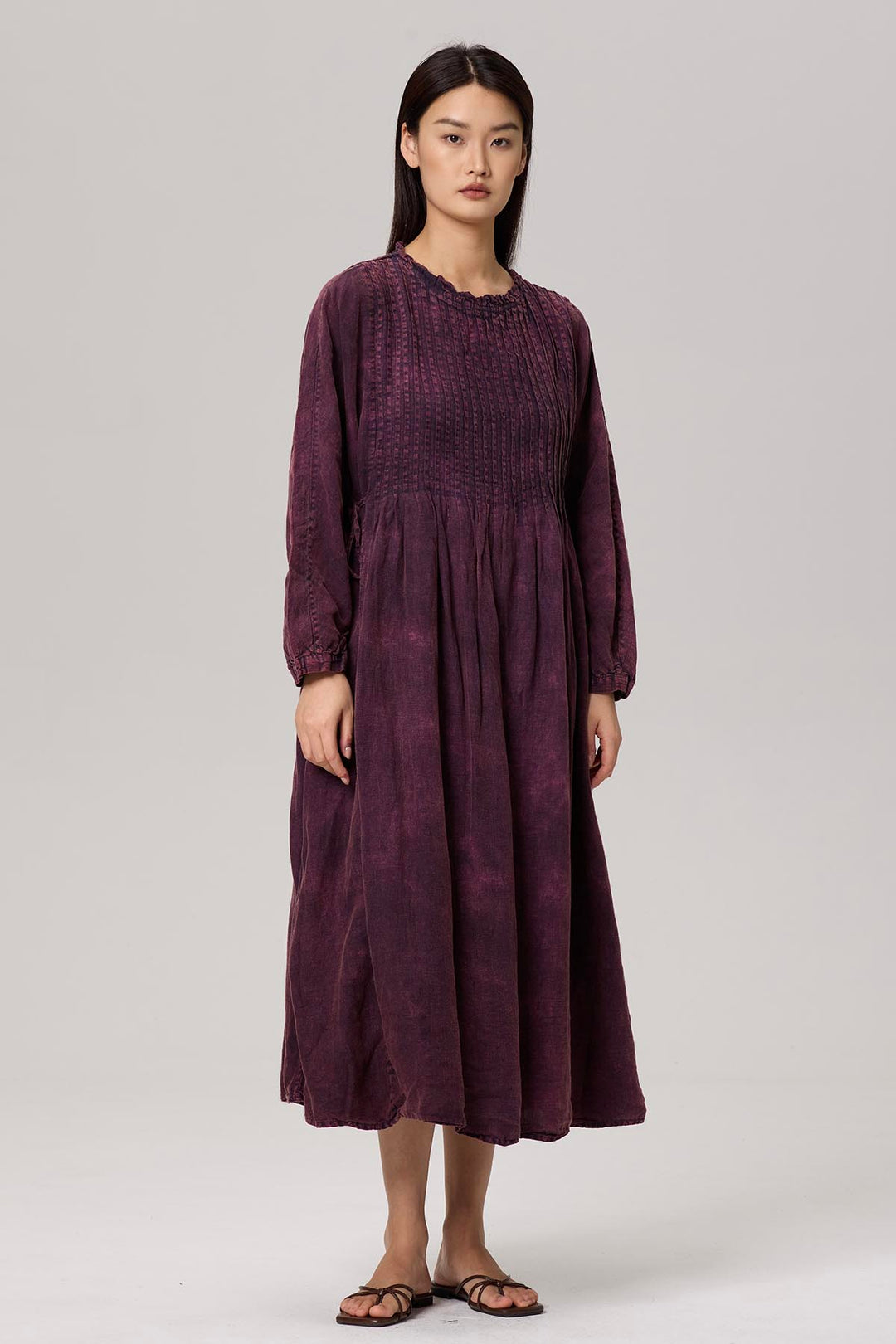 Satine Long Sleeve Tie-dye Linen Dress