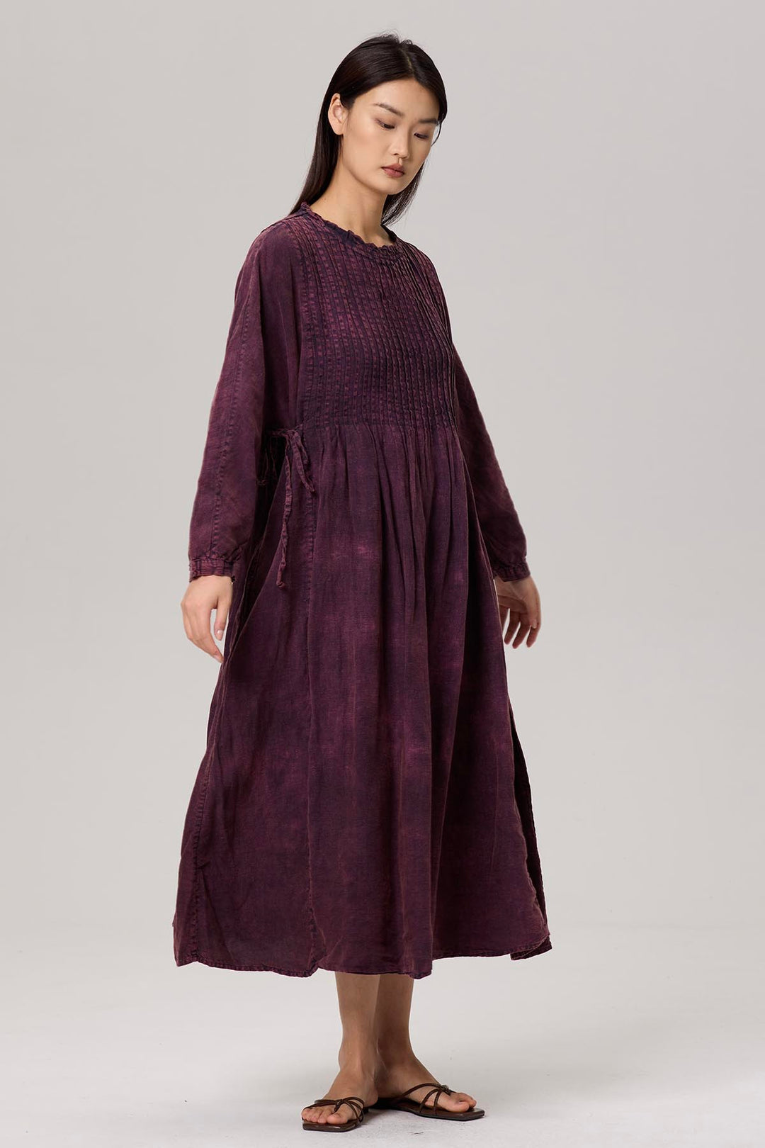 Satine Long Sleeve Tie-dye Linen Dress