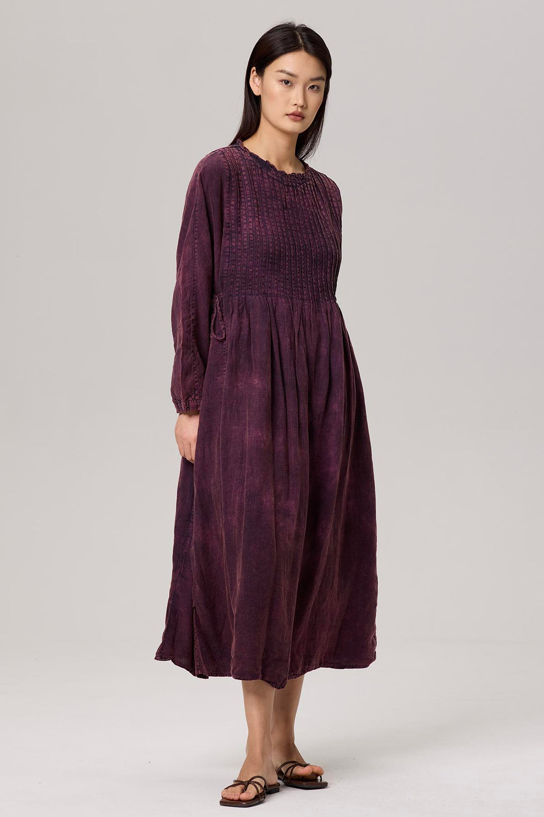 Satine Long Sleeve Tie-dye Linen Dress