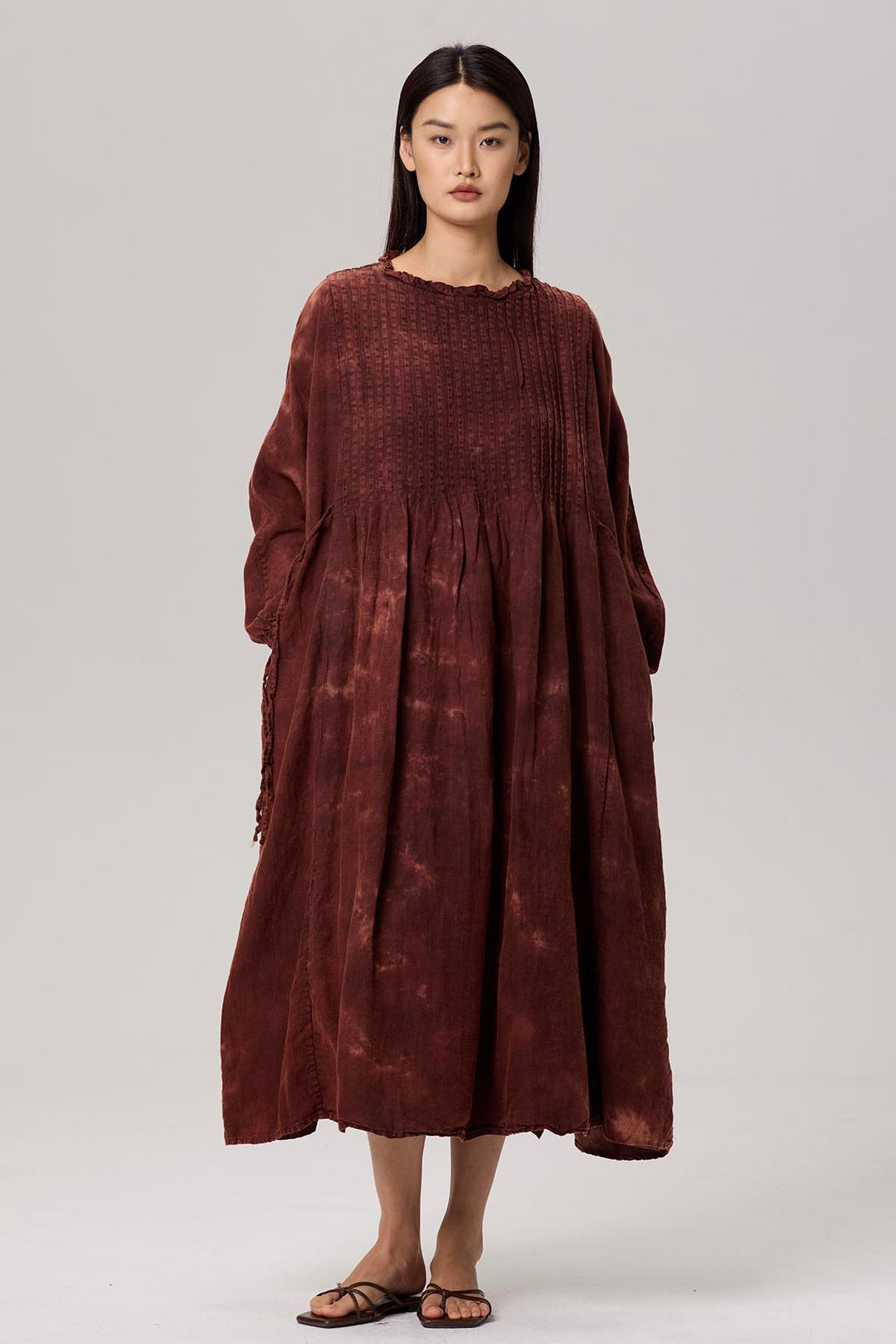 Satine Long Sleeve Tie-dye Linen Dress