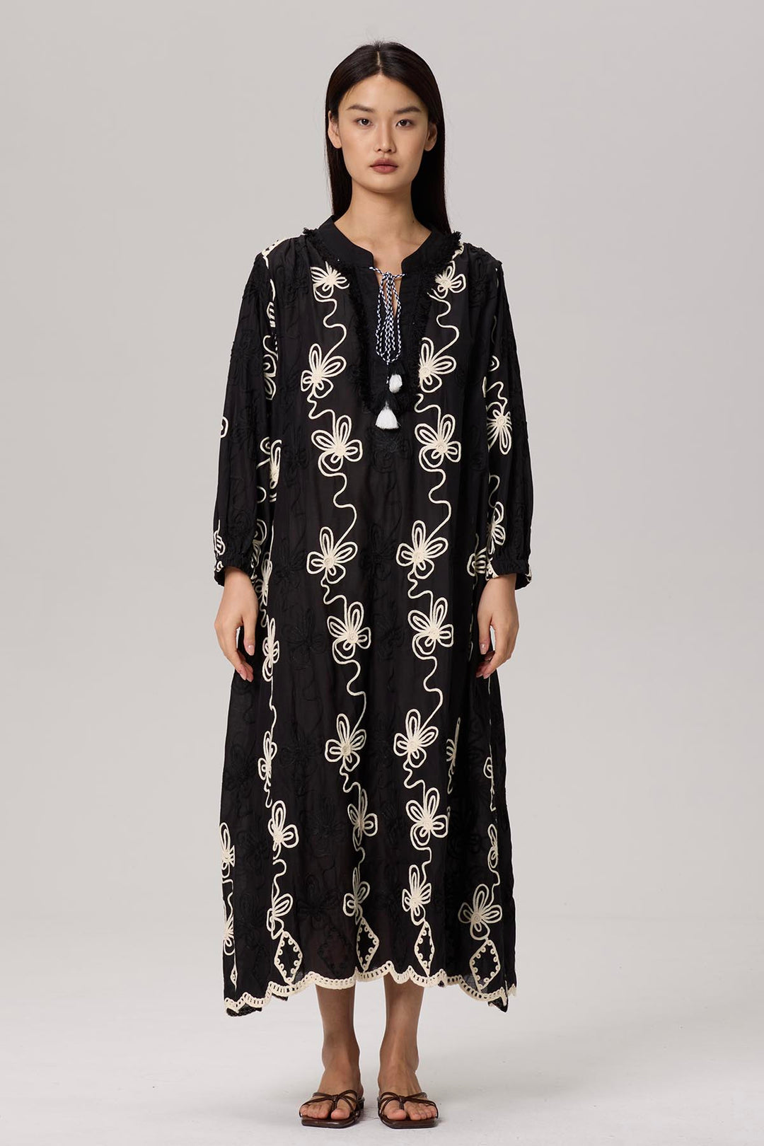 Tyla Cotton Hand-Embroidered Maxi Dress