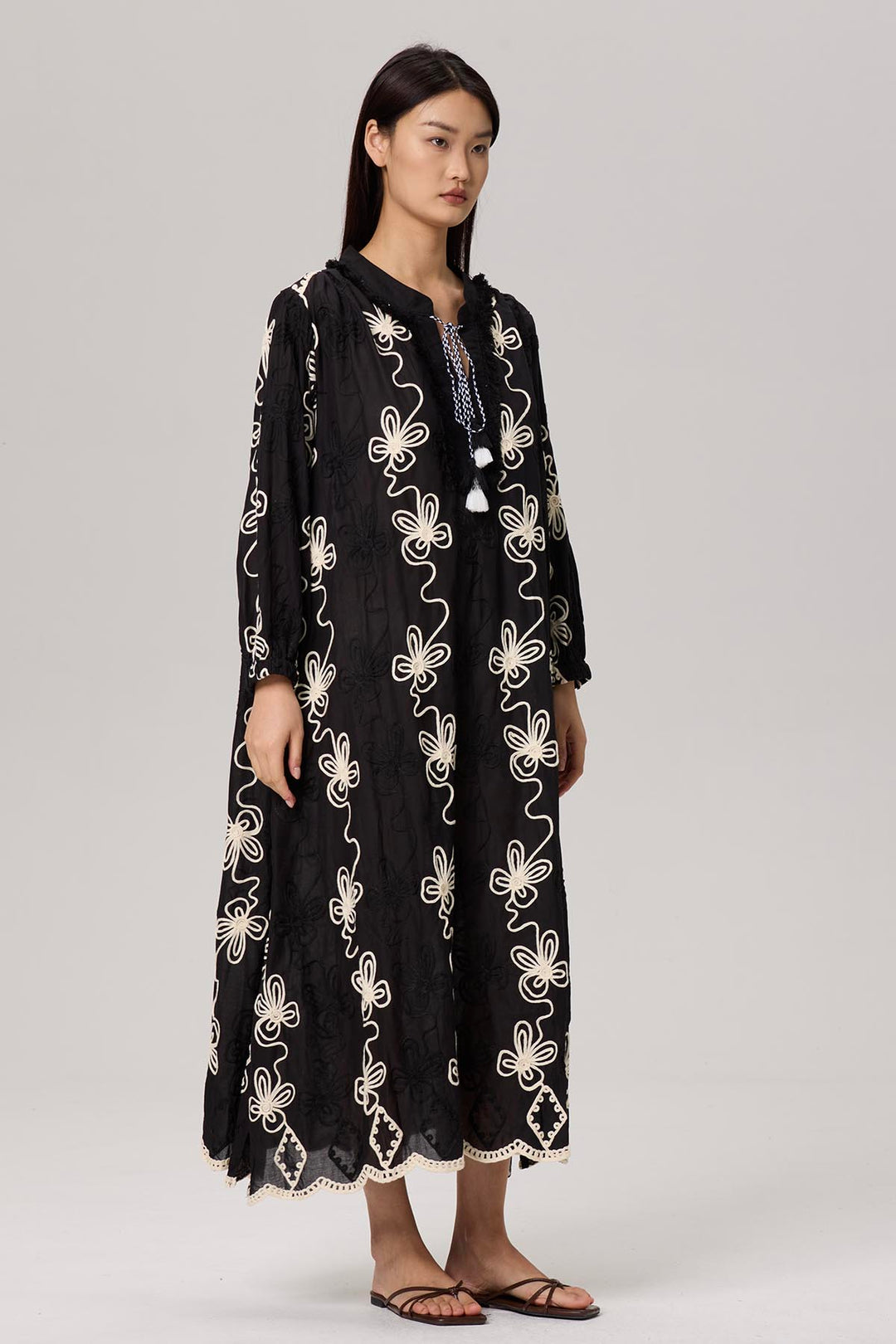 Tyla Cotton Hand-Embroidered Maxi Dress