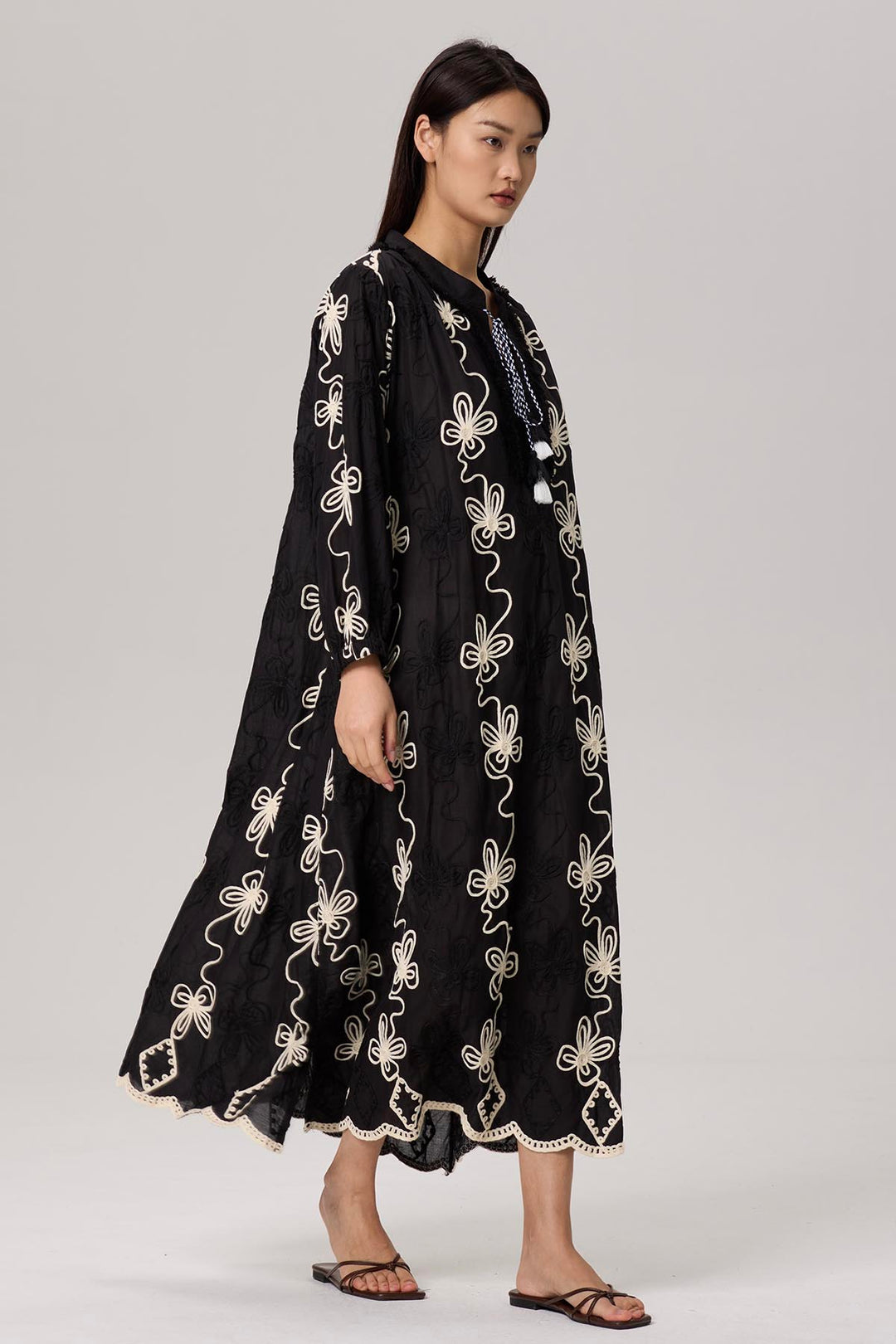 Tyla Cotton Hand-Embroidered Maxi Dress