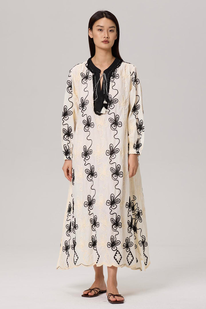 Tyla Cotton Hand-Embroidered Maxi Dress