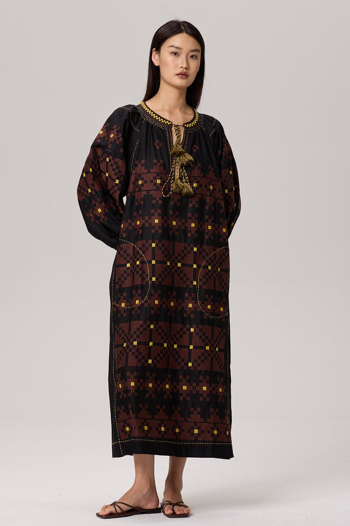 Denisse Ethnic Embroidery Maxi Dress