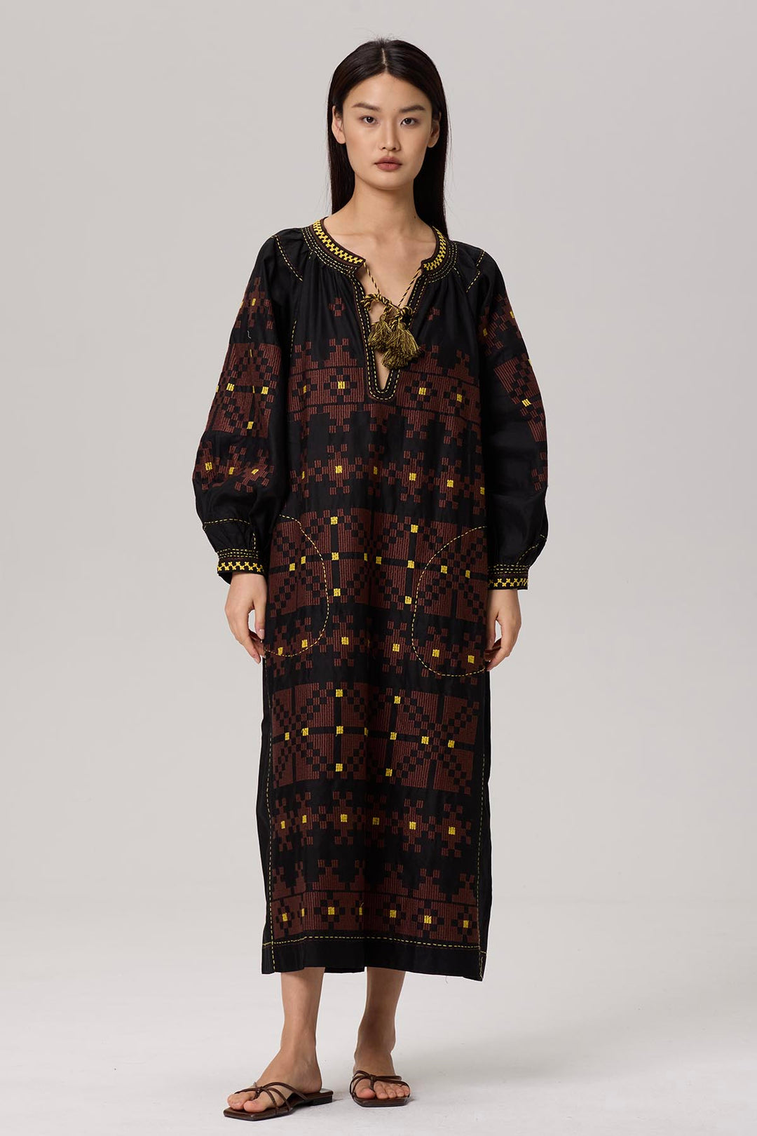 Denisse Ethnic Embroidery Maxi Dress