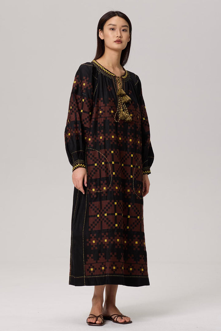 Denisse Ethnic Embroidery Maxi Dress