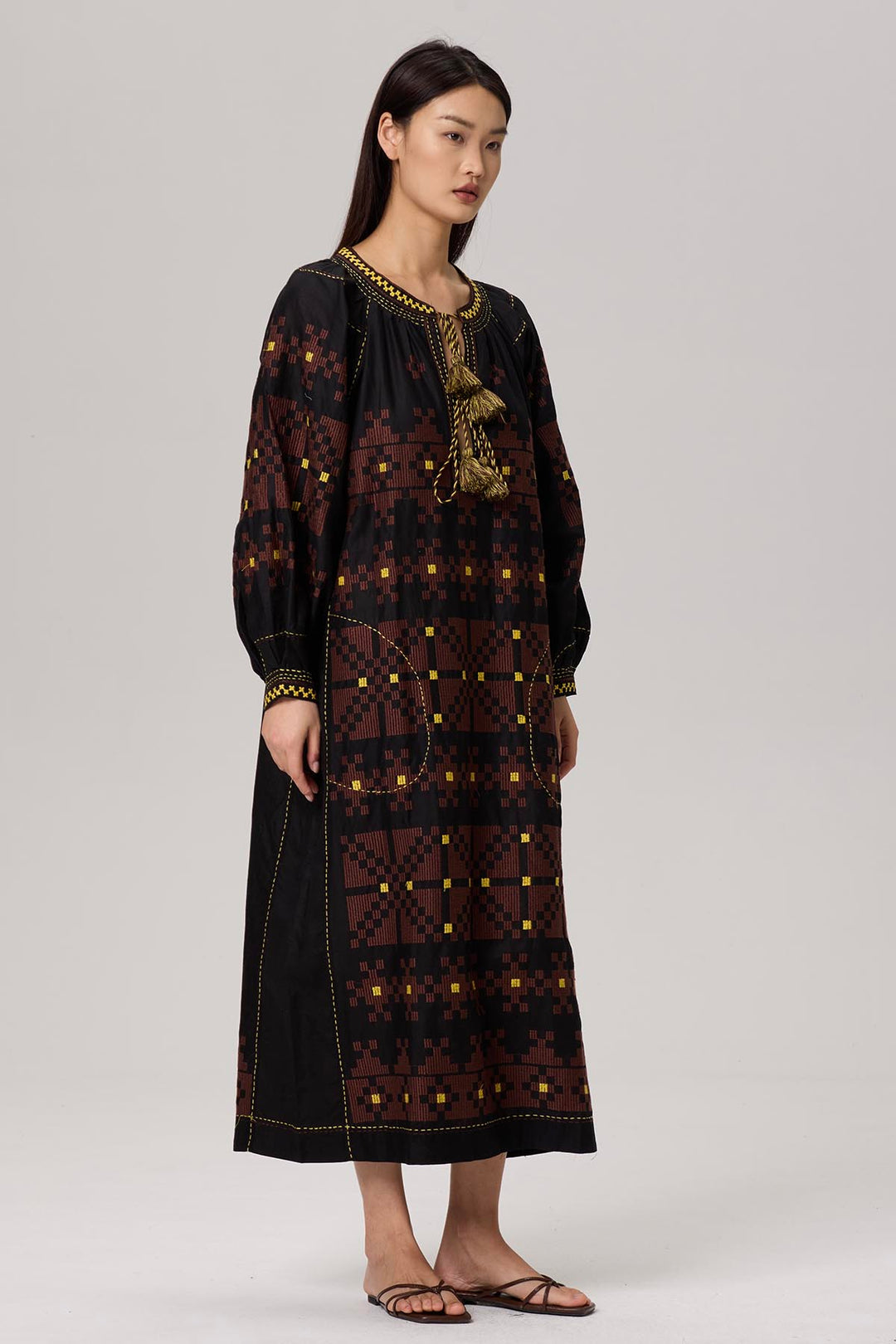 Denisse Ethnic Embroidery Maxi Dress