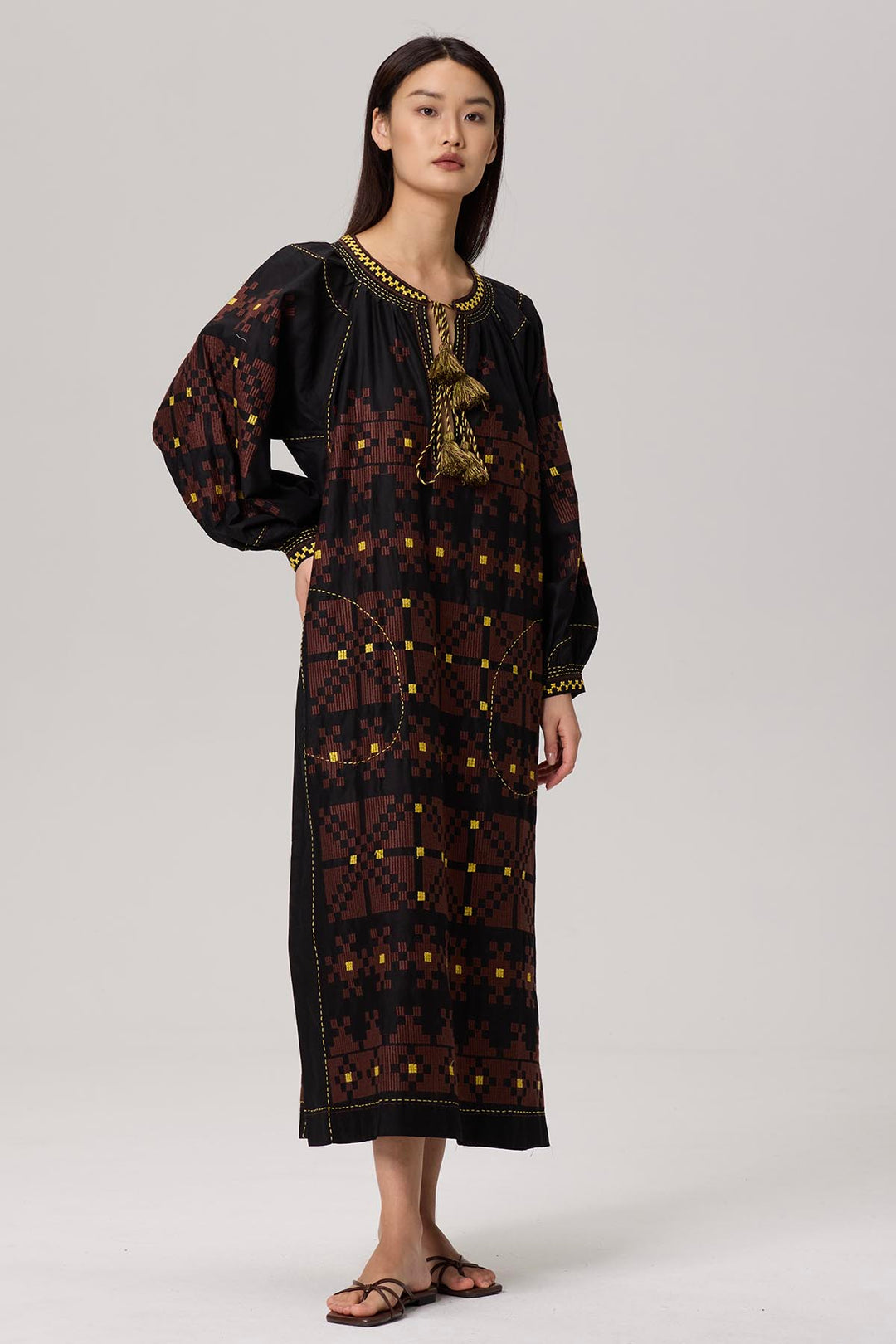 Denisse Ethnic Embroidery Maxi Dress