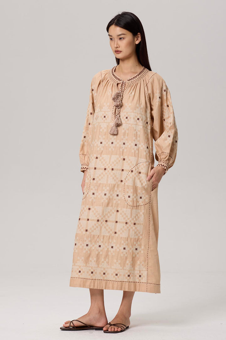 Denisse Ethnic Embroidery Maxi Dress