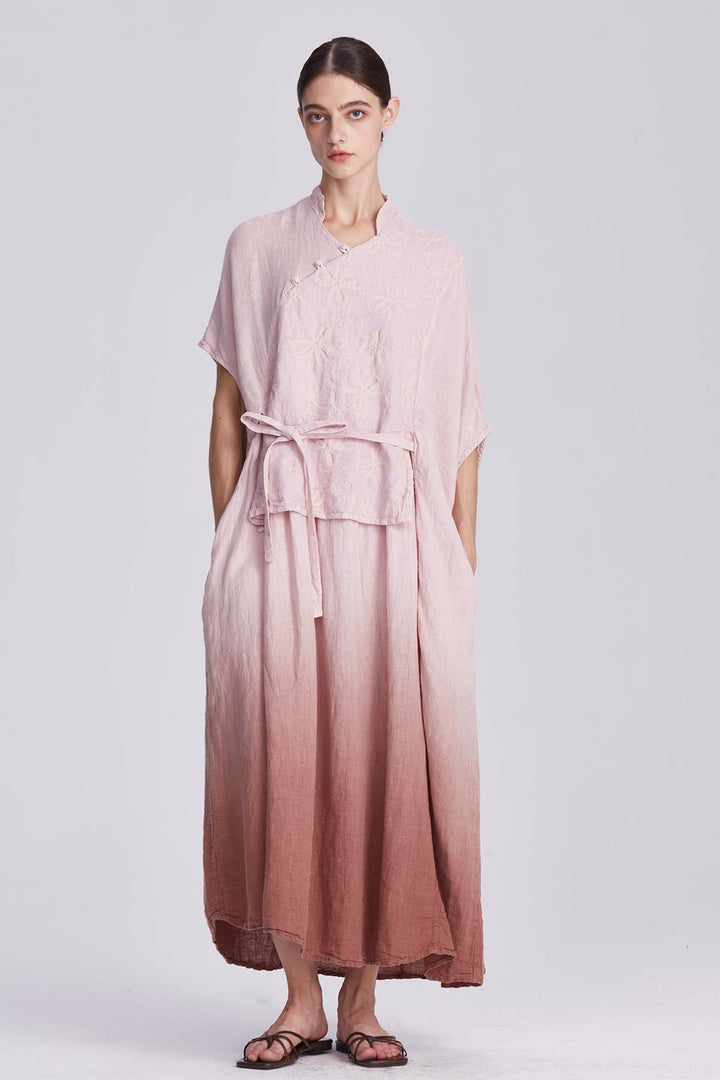 Liora Embroidered Linen Wrap Dress
