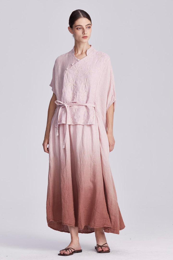 Liora Embroidered Linen Wrap Dress