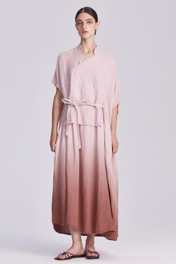 Liora Embroidered Linen Wrap Dress