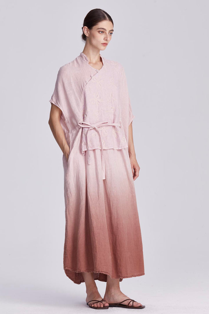 Liora Embroidered Linen Wrap Dress