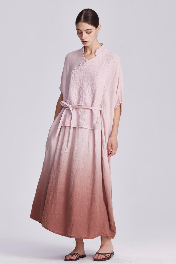 Liora Embroidered Linen Wrap Dress