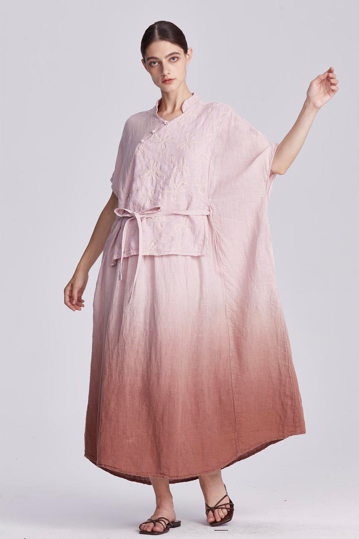 Liora Embroidered Linen Wrap Dress