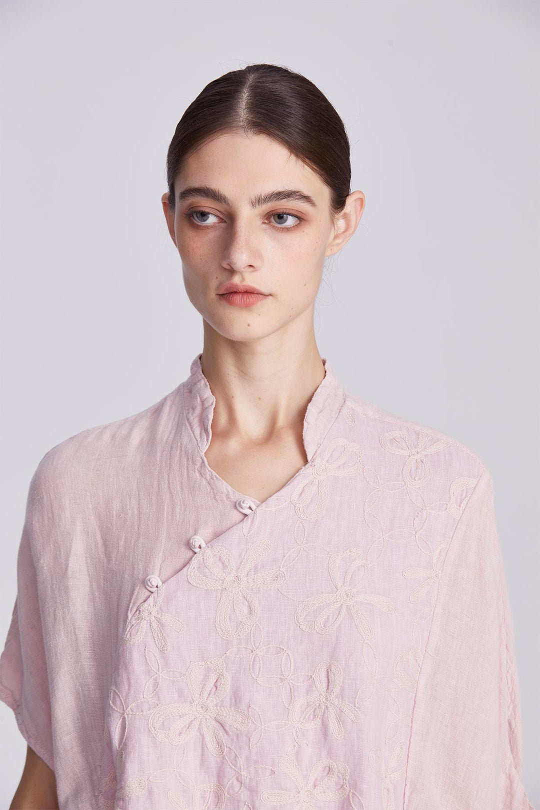 Liora Embroidered Linen Wrap Dress
