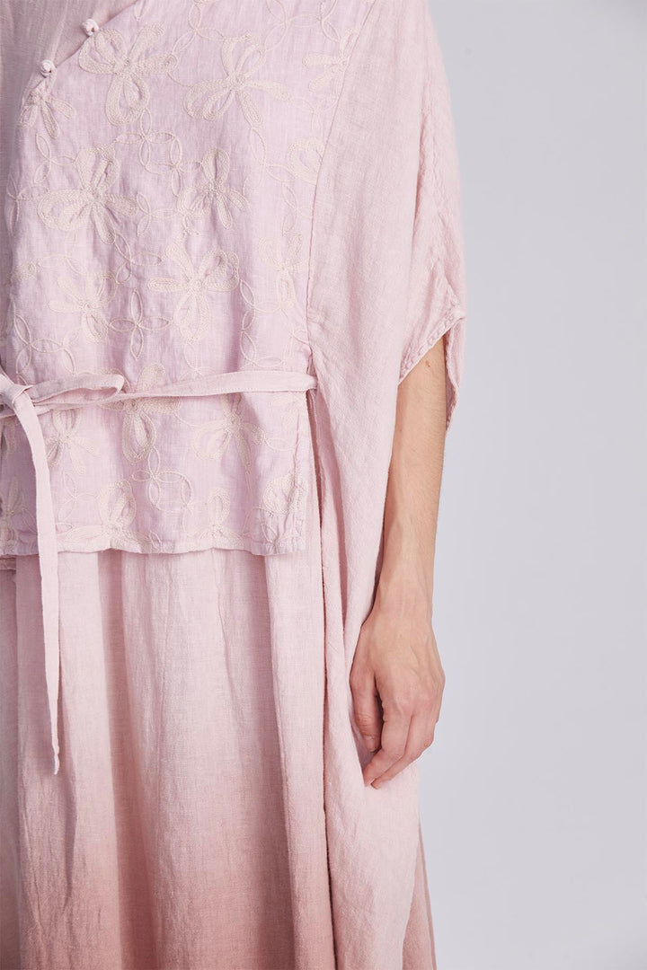 Liora Embroidered Linen Wrap Dress