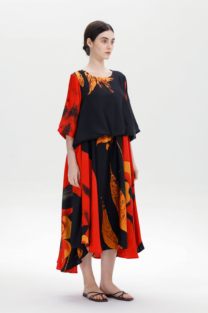 Elara Layered Flame Red Dress