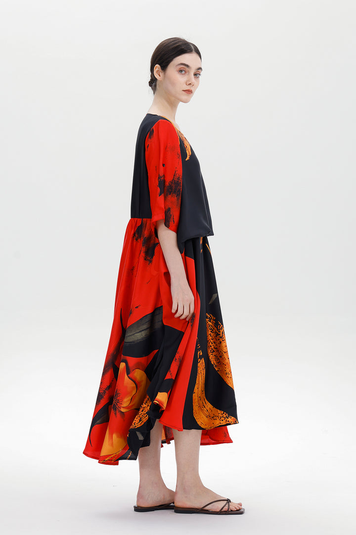 Elara Layered Flame Red Dress