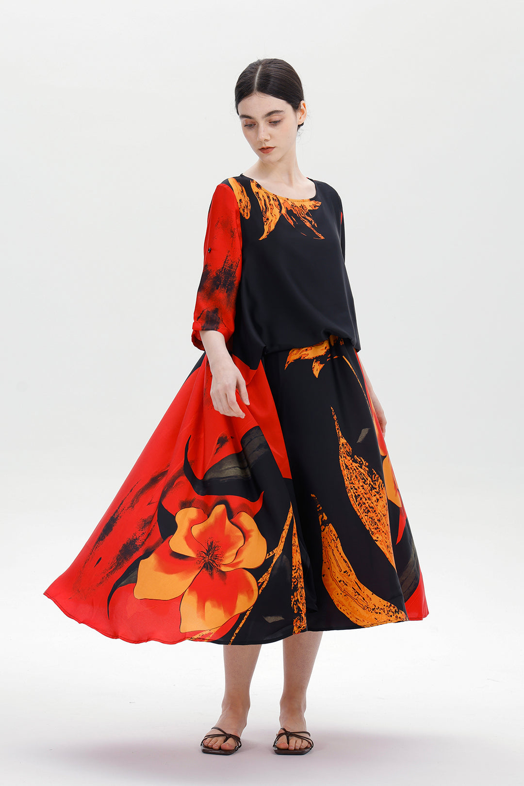 Elara Layered Flame Red Dress