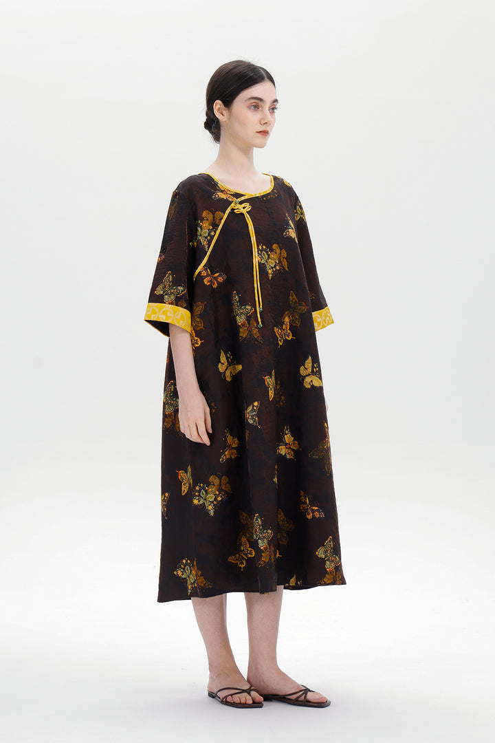 Ares Retro Design Elegant Jacquard Maxi Dress