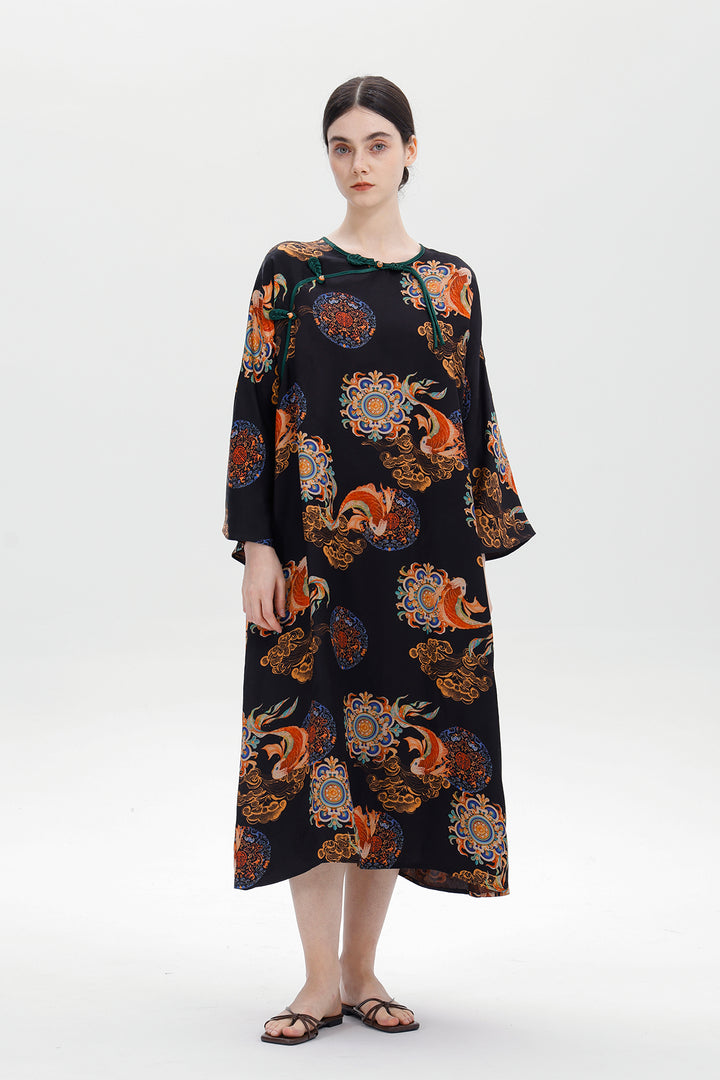 Ares Retro Design Elegant Jacquard Maxi Dress