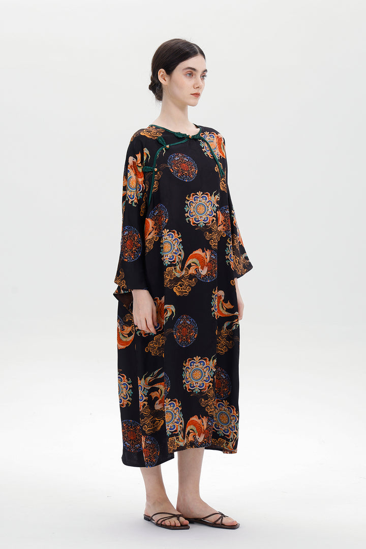 Ares Retro Design Elegant Jacquard Maxi Dress