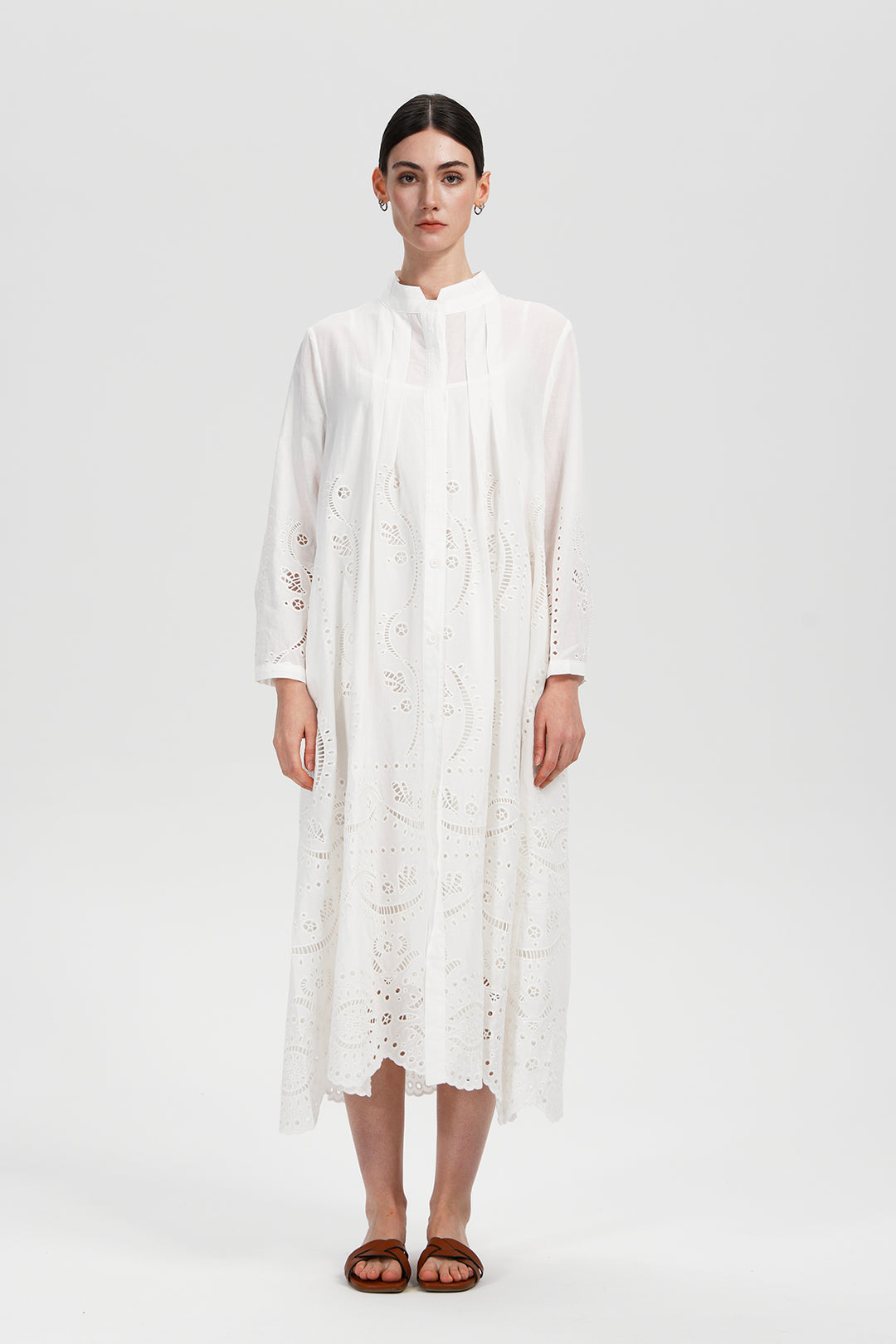 elodie shirt dress Elodie Lace Pleated Shirt Dress