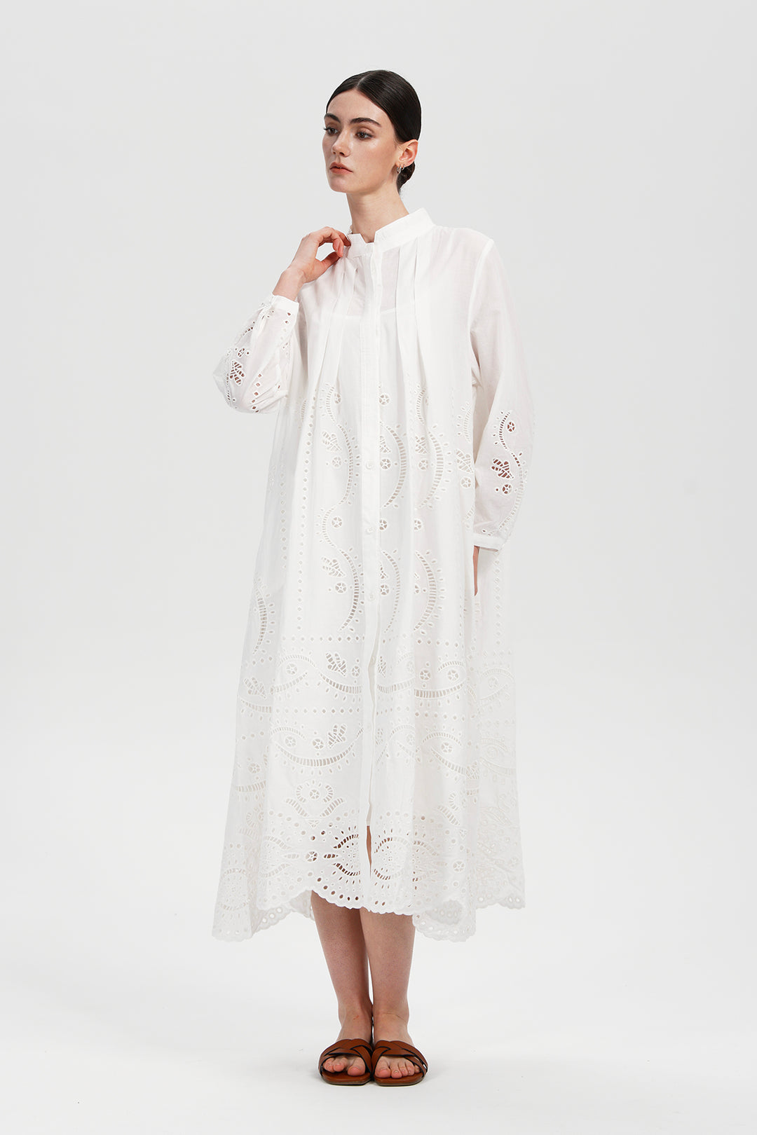Elodie Lace Pleated Shirt Dress