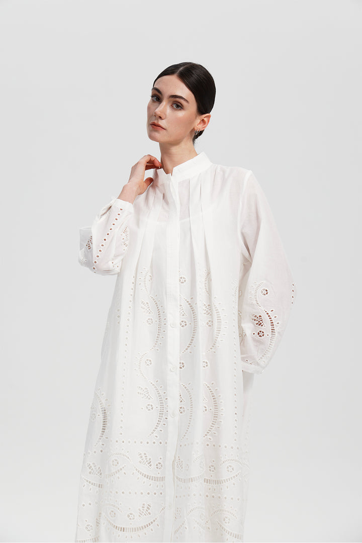 Elodie Lace Pleated Shirt Dress